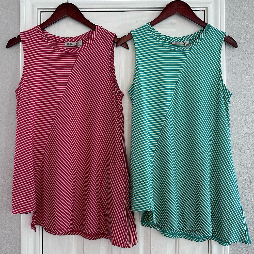 Two Logo by Lori Goldstein Cotton Modal Stripe Tanks